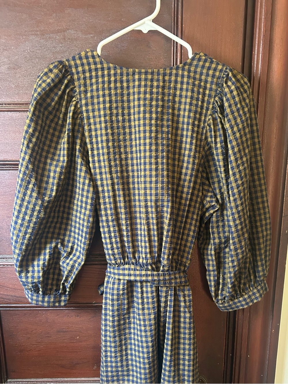 A New Day Seersucker Gingham Tie-Waist Midi Dress Size Medium - Picture 4 of 6